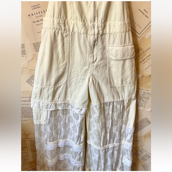 Free People Patchwork Overall Jumpsuit Crochet Lace Wide Legs Ivory - Picture 2 of 6